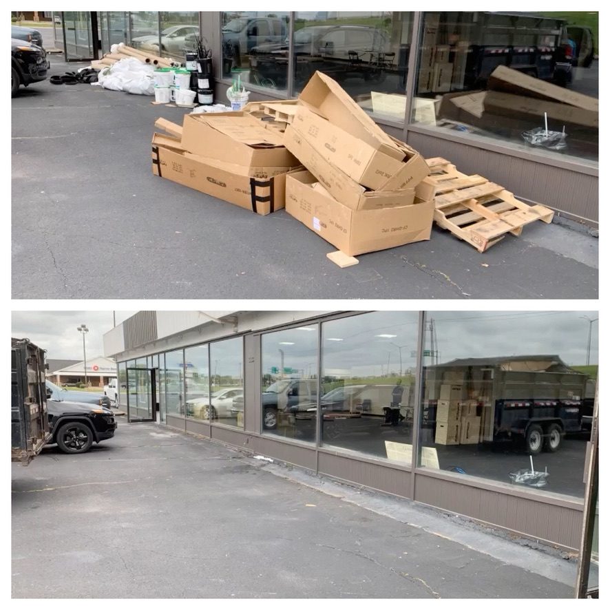 Commercial cleanout - boxes and pallets outside business